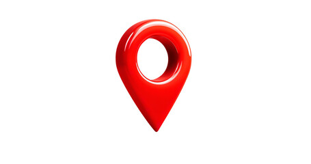 Shiny red location pin with gloss effect on transparent background