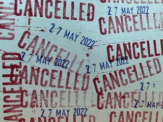 Stamped letters on old paper, date, month and year.