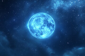 Obraz premium The night sky is filled with a mystical aura, illuminated by a bright blue moon and a constellation of twinkling stars