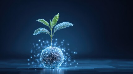 Abstract digital plant sprouting from a sphere