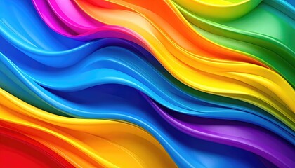 Vibrant rainbow colored waves flow smoothly in abstract design