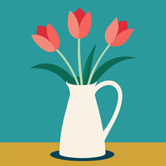 Freshly cut tulips arranged in ceramic jug.eps