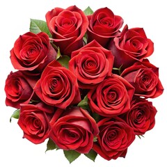 Obraz premium A beautiful bouquet of deep red roses with vibrant green leaves