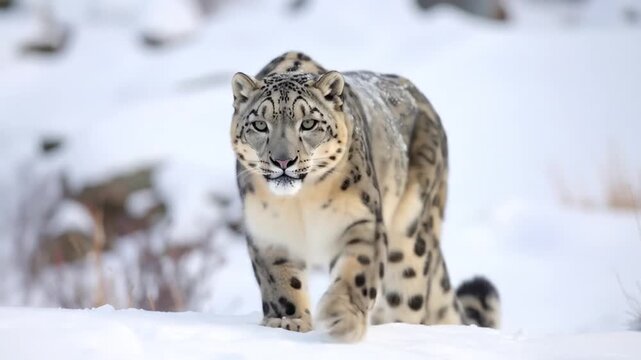 Majestic snow leopard in snowy terrain