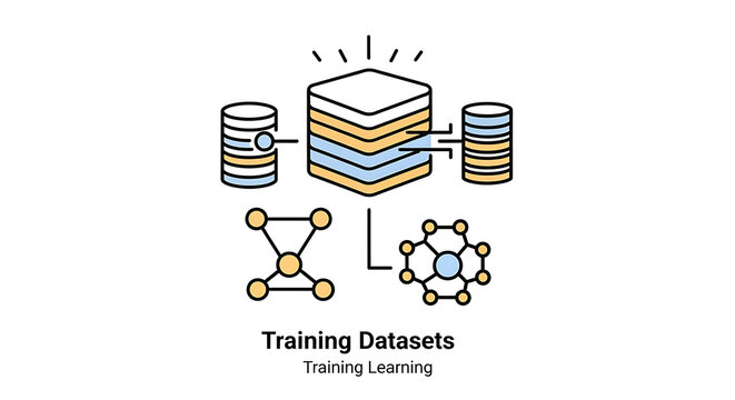 Illustration of data storage connecting to a central server with network graph representations - Powered by Adobe