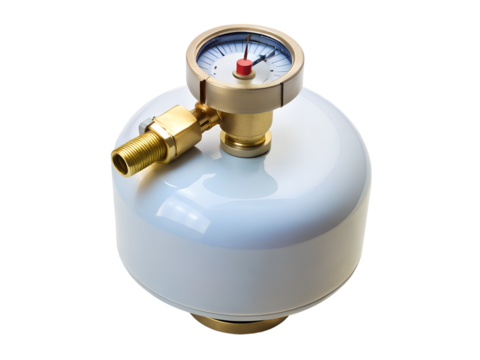 Pressure gauge on a gas cylinder isolated on transparent background