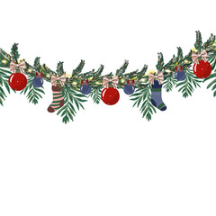 christmas background with fir branches and balls