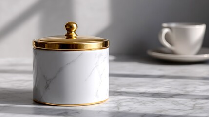 Luxury marble jar with golden lid