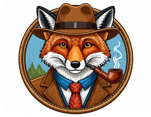 Fox in Tweed Suit and Brown Hat Smoking a Pipe in a Nostalgic Portrait Illustration