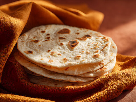 Soft indian flatbreads wrapped in golden cloth