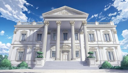 Fototapeta premium Grand white mansion under a bright sky