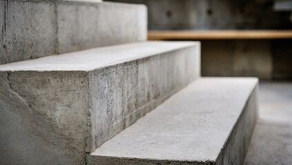 Concrete steps, light gray, smooth, indoor setting