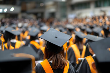 backside graduation hats during commencement successgraduates of the universit, Concept education congraulation. Graduation Ceremoy ,Congratulated the gradutes in University during cmmencement.