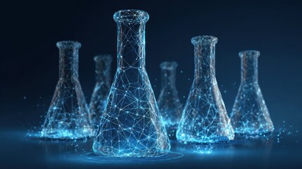 Abstract digital beakers on dark background