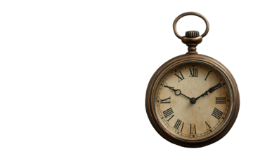 Vintage clock showing the time hanging on an ornamental antique frame with distressed parchment background ready to use in any decorative project