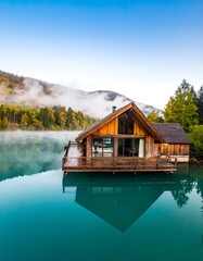 Fototapeta premium Serene cabin on a tranquil lake