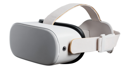 White VR headset angled, cream-colored headband