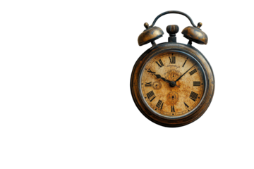 Vintage clock showing the time hanging on an ornamental antique frame with distressed parchment background ready to use in any decorative project