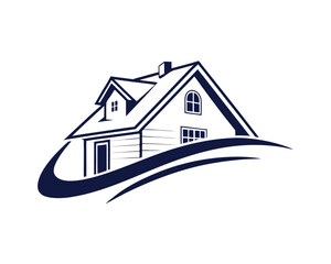 Elegant Home Real Estate Logo Design with Stylized Swoosh Isolated on White Background Promoting Home Ownership and Property Investments