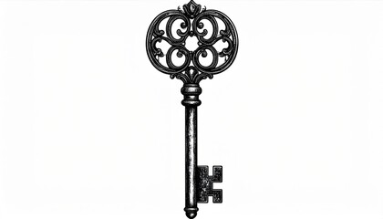 Intricate Ornate Skeleton Key on White Background Security Access and Protection