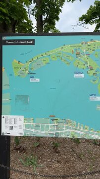 Toronto, Ontario, Canada, June 13, 2025: PAN SLOW MOTION SHOT - Map of Toronto Islands in Toronto Centre Island.