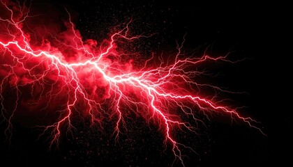 Fiery red lightning strikes across a dark night sky