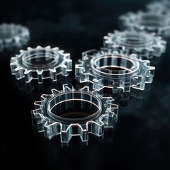 Arrangement of Transparent Gears on Reflective Surface
