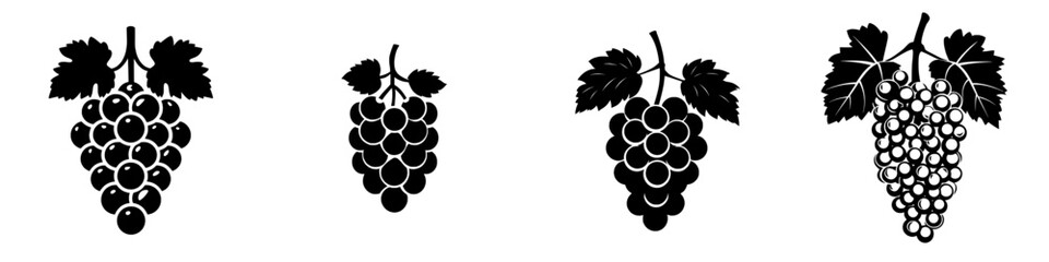 Fototapeta premium A classic, simple, and versatile black and white illustration of a grape cluster with a leaf is the Grape Icon, perfect for logos, branding, and design projects