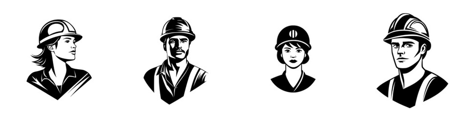 The Construction Worker Icon represents a simple yet bold silhouette of a laborer wearing a hard hat, embodying the principles of safety, construction, and labor