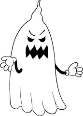 Angry ghost black and white rubber hose cartoon