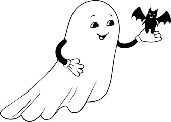 Ghost holding a bat black and white rubber hose cartoon