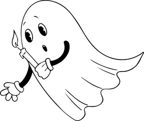 Ghost holding a candle black and white rubber hose cartoon