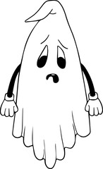 Sad ghost black and white rubber hose cartoon