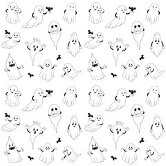Ghosts pattern seamless black and white rubber hose cartoon design