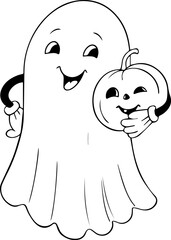 Ghost with pumpkin black and white rubber hose cartoon