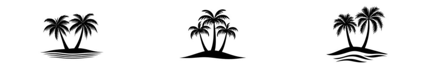This icon set, featuring palm trees, is characterized by its simplicity and style, with black and outline options that bring a touch of tropical paradise to your work
