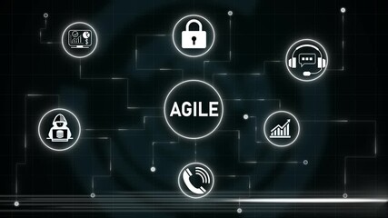 agile standards quality control assurance warranty business technology concept. Business technology process improvement concept on virtual screen. 4k motion video, tranfarent backgroumd.