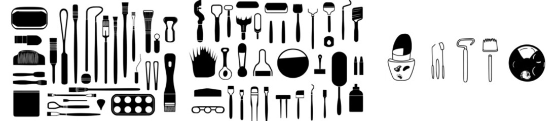 Fototapeta premium A modern paint icon is depicted in isolation on a white background, accompanied by a modern paint brush icon and a paint roller icon