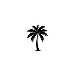 This black and white modern illustration of a palm tree silhouette, known as the Palm Tree Silhouette Icon, is great for tropical themed designs, website icons, and branding