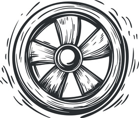 Fototapeta premium Black and white sketch of a mechanical fan blade rotating to provide ventilation and airflow in industrial settings.