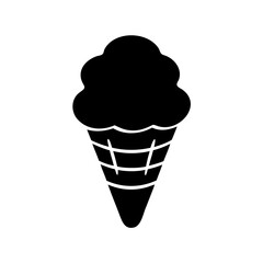 Black ice cream cone with horizontal lines indicating a waffle pattern, minimal design
