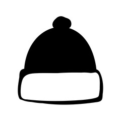 Fototapeta premium Simple Black Winter Hat Illustration with White Trim and Pom Pom
