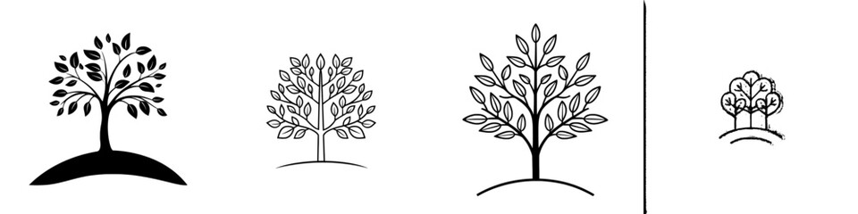 Obraz premium The Tree of Life is depicted as a stylized black and white illustration featuring a tree with lush foliage, rooted in flowing waves, symbolizing growth, life, and connection to nature