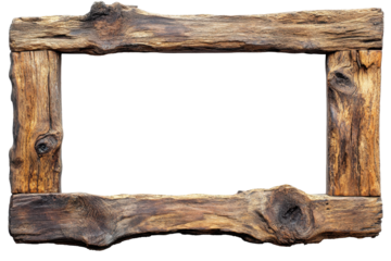 Rustic wooden frame with weathered textures and organic shapes, providing an inviting border to the blank space