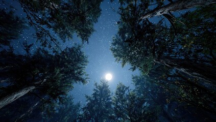 Starry night forest canopy