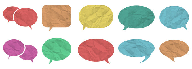 Set of colorful speech bubbles with paper texture for text, chatting, message box. Speech bubbles, communication concept. Retro aesthetic element shape set.
