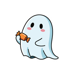 Cute Halloween Ghost holding candy
