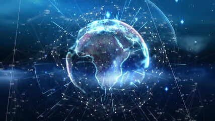 Animation of network of connections with spots over globes - Powered by Adobe