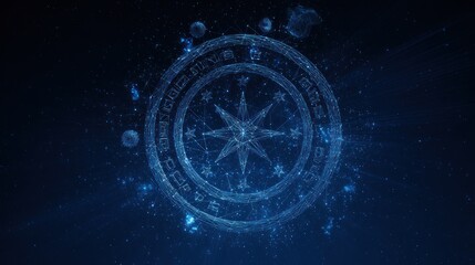 Abstract digital seal in deep blue