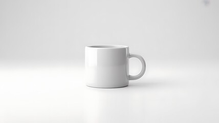 Fototapeta premium Classic White Coffee Mug on a White Background with Soft Lighting Minimalist Aesthetic Product Mockup for Custom Design